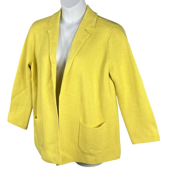 Talbots Womens L Spring Yellow Open Cardigan Wool Blend Knit Sweater Blazer - Picture 3 of 16